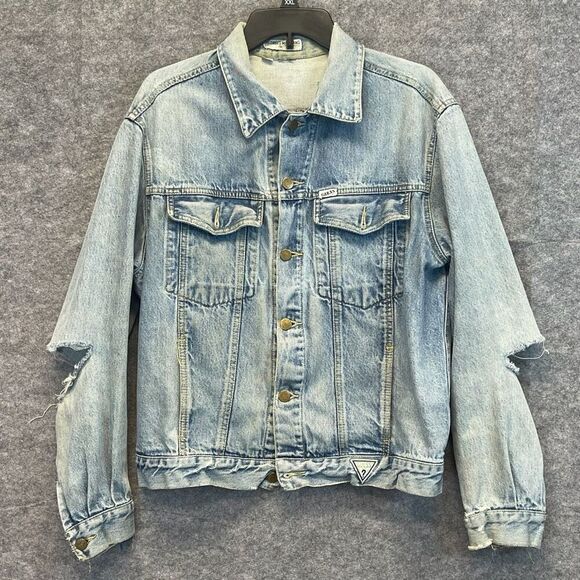 Guess by Marciano Other - Vintage GUESS BY MARCIANO Jean Jacket Men's Large Blue Trashed Trucker Style